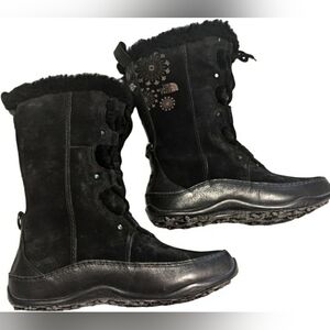 The North Face Abby III Black Suede Round Toe Shearling Winter Boots Women 8